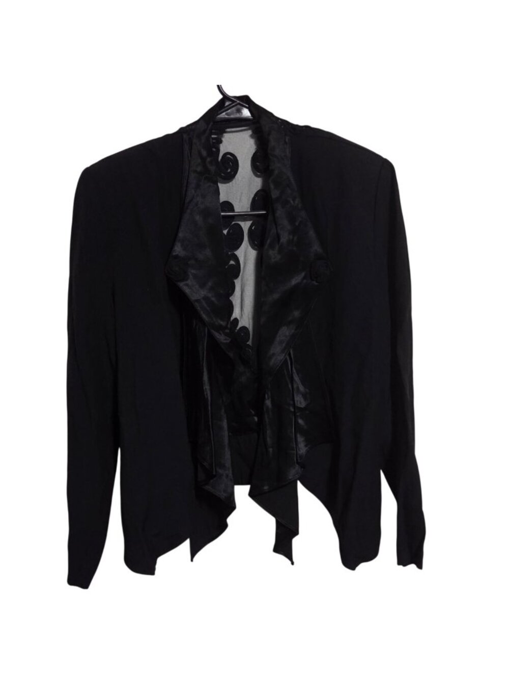 Vintage Wild Rose Petite Jacket Size 8 Black Sheer Swirl Lace Detail Open Front